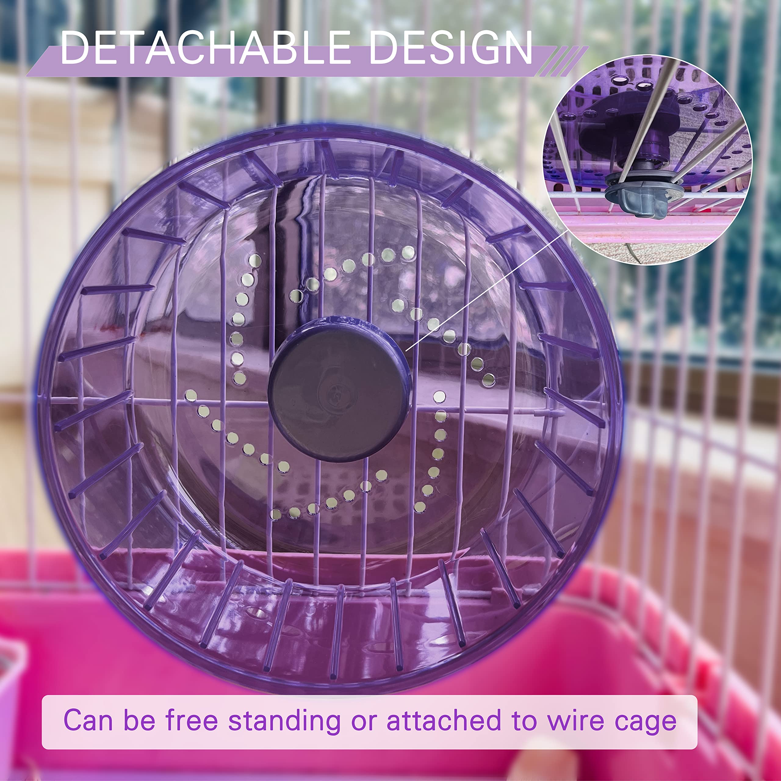 Petest hamster wheel stand-attachment highlights versatile mounting options.