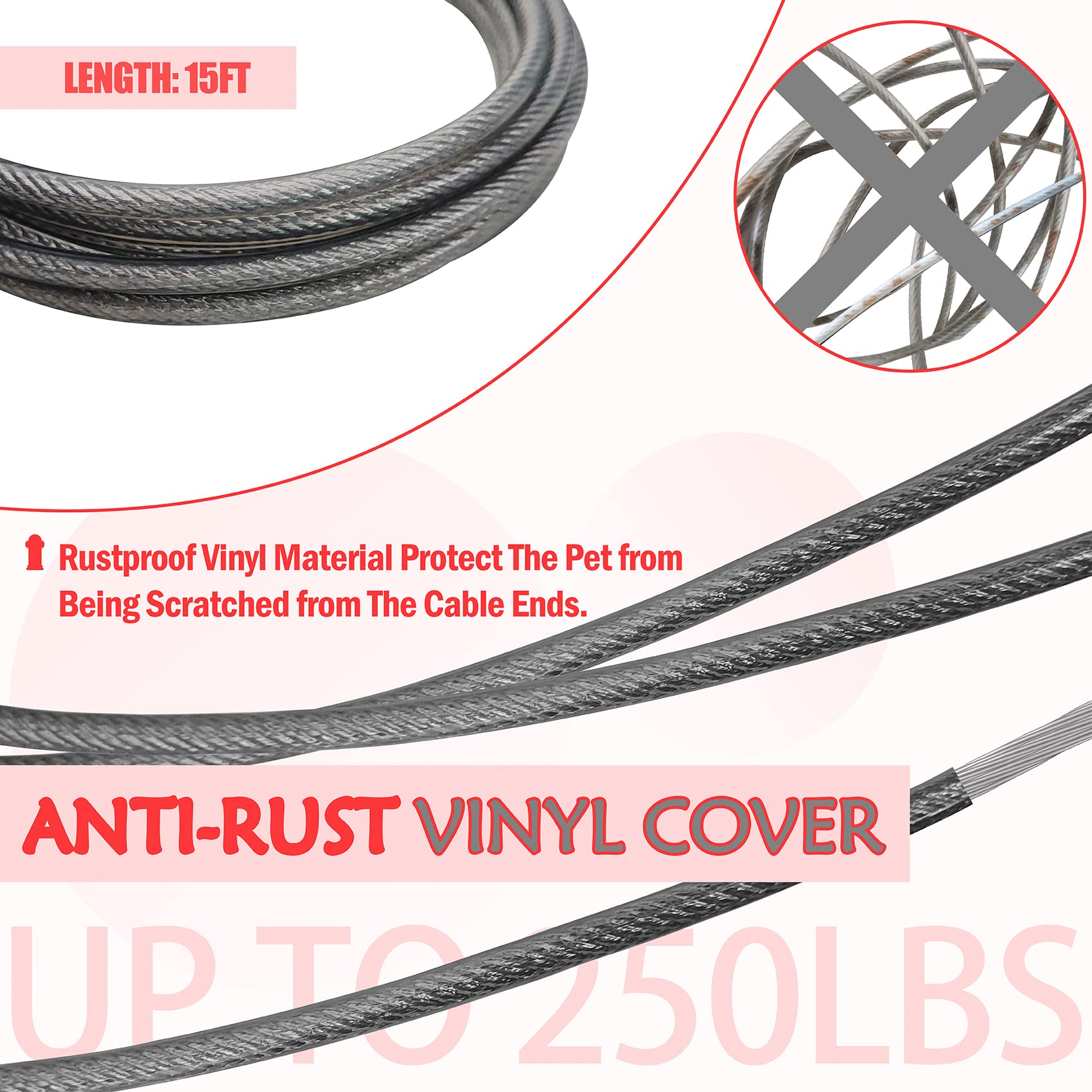 Petest steel cable with swivel clips demonstrates durability