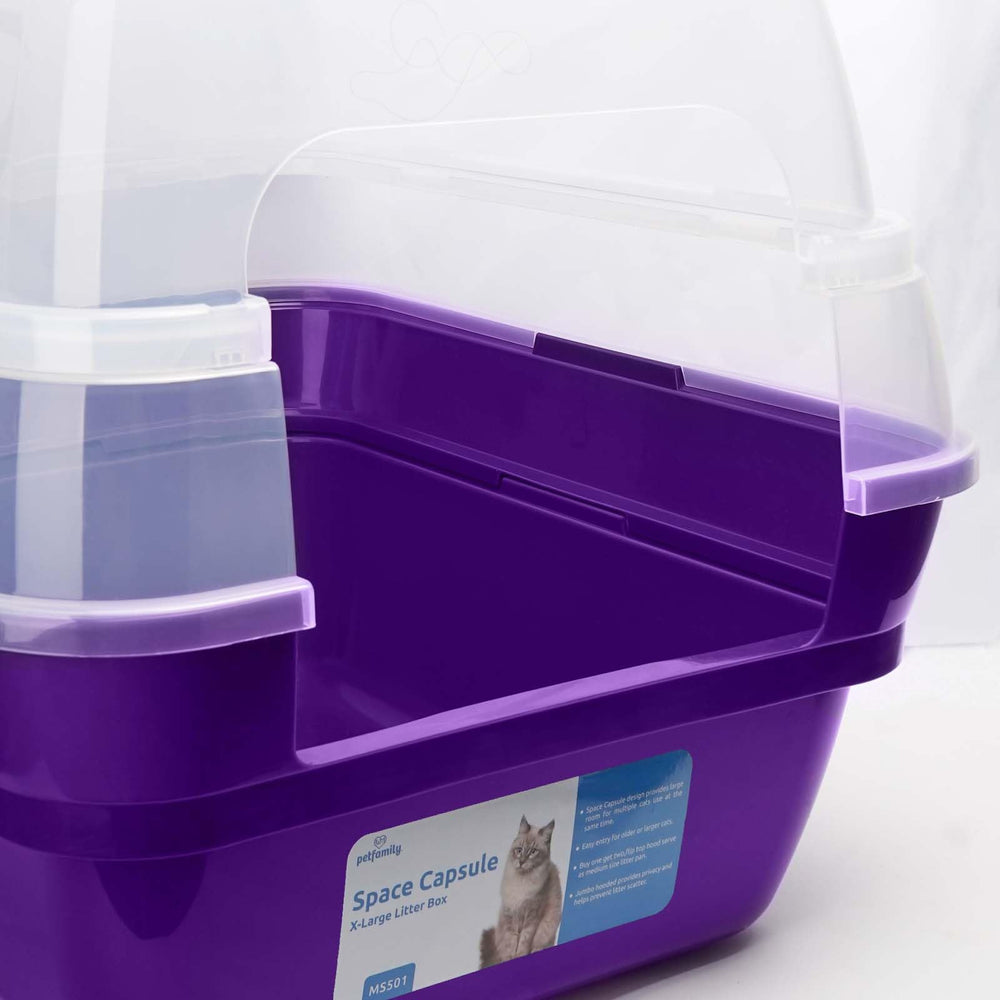 Petfamily cat-litter-box-purple-lid close-up highlights transparent lid visibility.