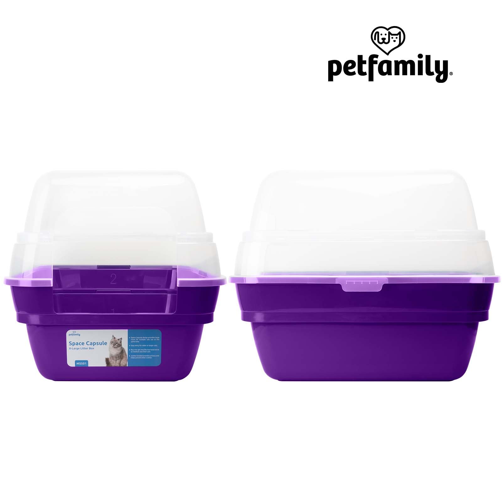 Petfamily cat-litter-box removable-top-lid demonstrates spill-reduction feature.