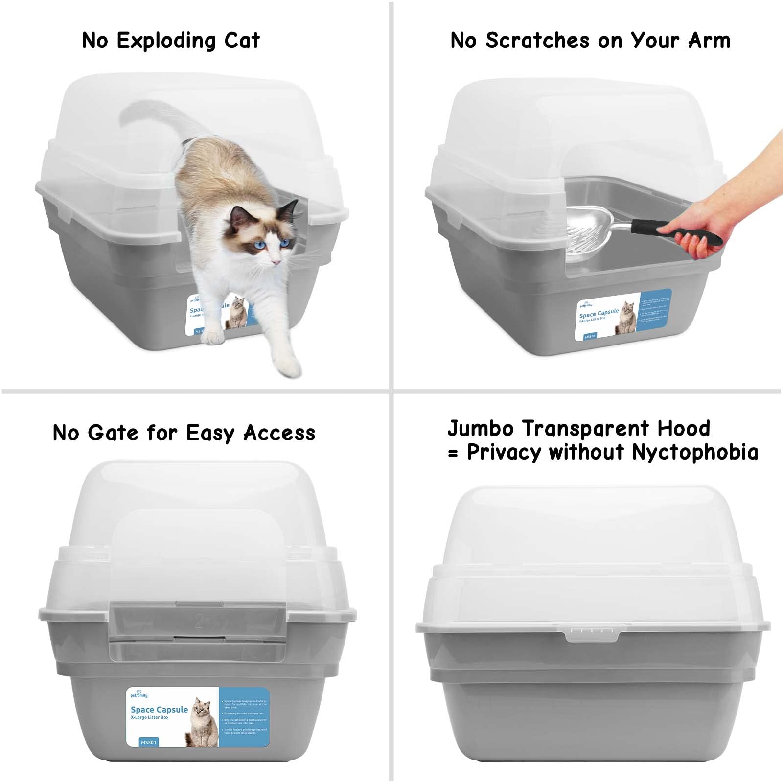 Petfamily space capsule interior reduces litter scatter during use.