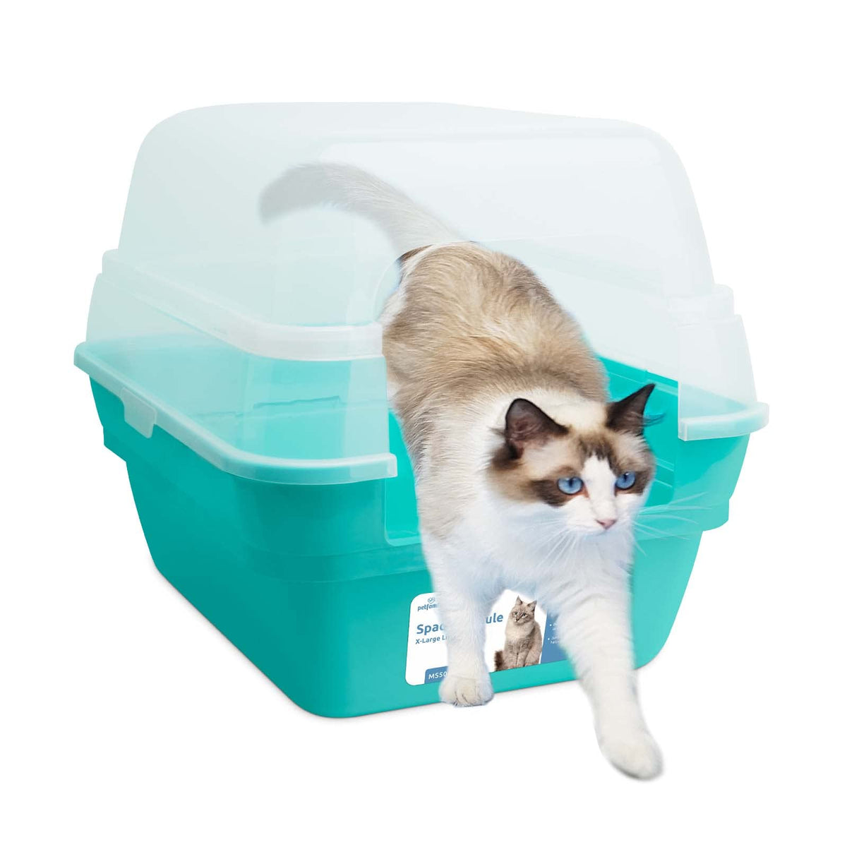 Petfamily foldable hooded litter box in teal showing compact storage for apartments