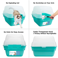 Petfamily hooded litter box transparent lid close-up highlighting spill containment
