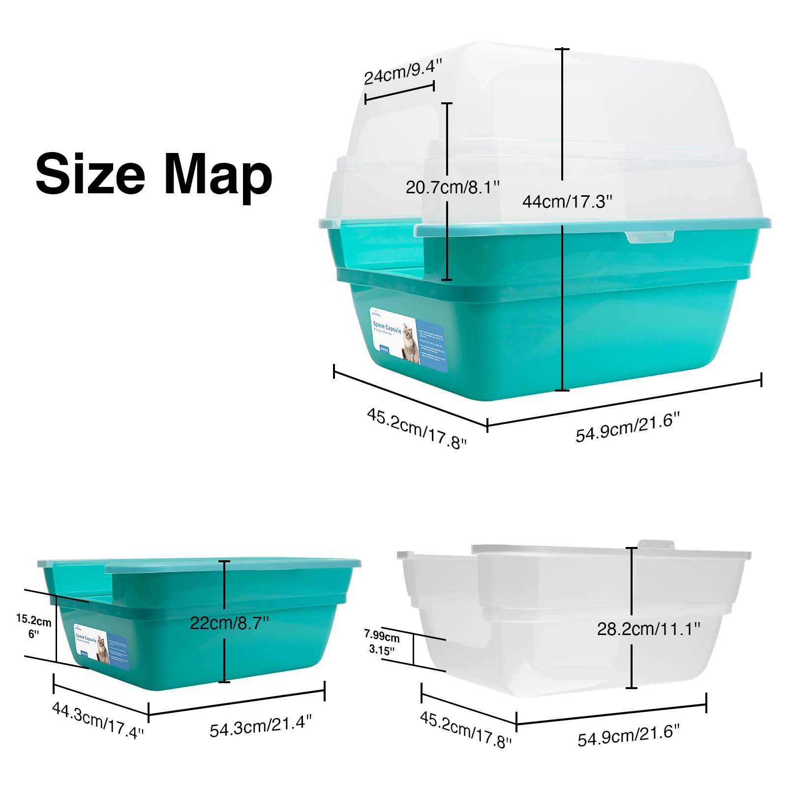Petfamily large cat litter box interior space seen from inside