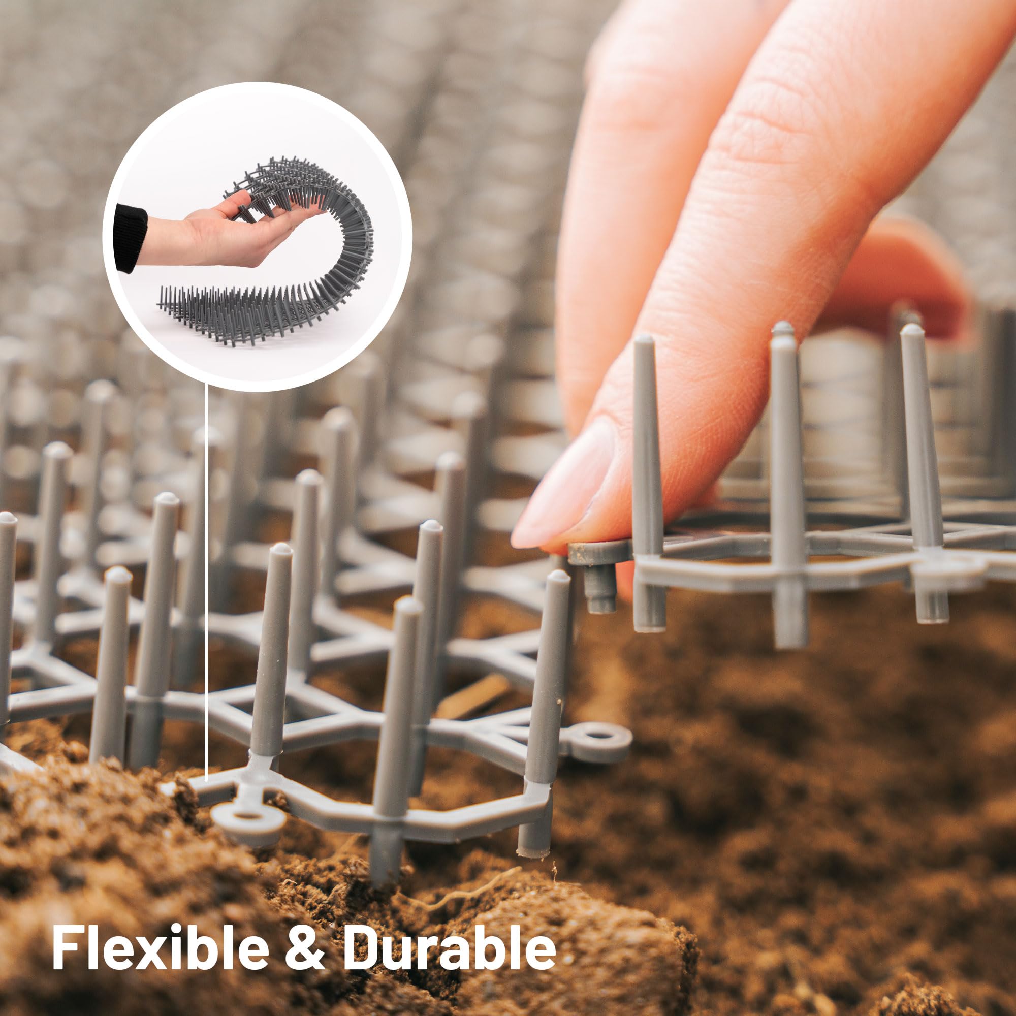 Petfolio scat mat placed outdoors to protect garden and plants