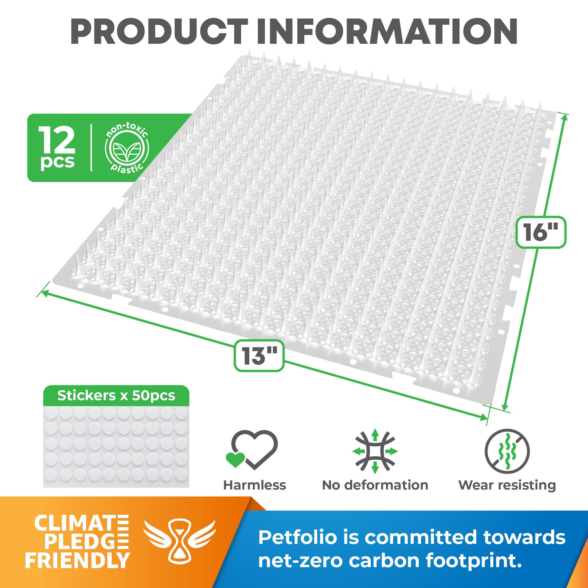 Petfolio spike mat close-up shows durable 1-inch spikes for humane deterrence.