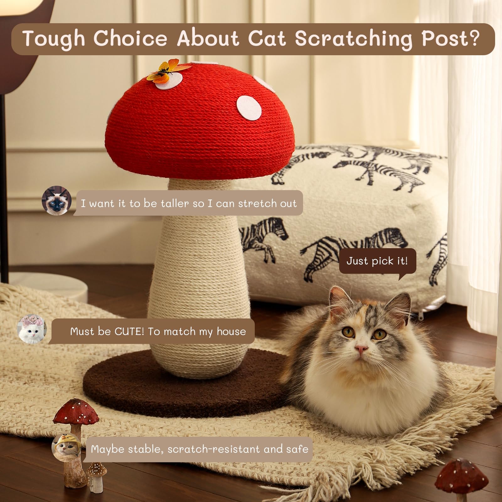 PETFROH mushroom-cap 11in diameter highlights a roomy scratching surface for kittens and adults.