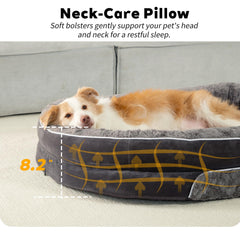 PetFun bed features four sided bolsters for secure curling and cozy nesting