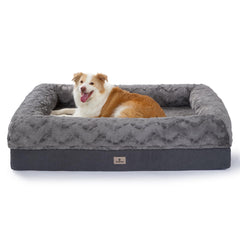 PetFun memory-foam-xl-bed top view shows plush faux fur and generous lounging space