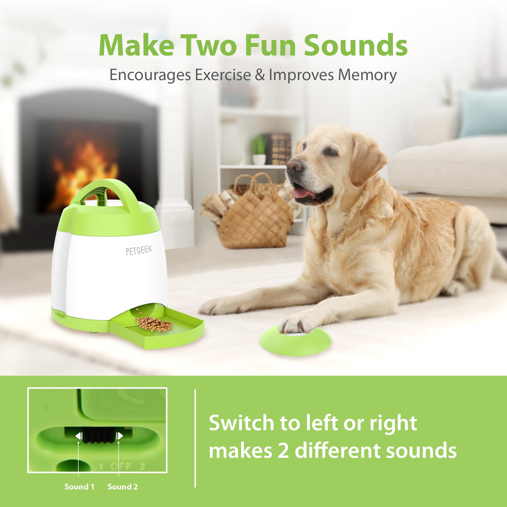 PETGEEK dog food dispenser toy dispensing-tray close-up demonstrates easy treat release