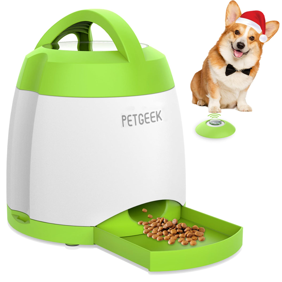 PETGEEK dog food dispenser toy front view highlights interactive puzzle play for smarter training
