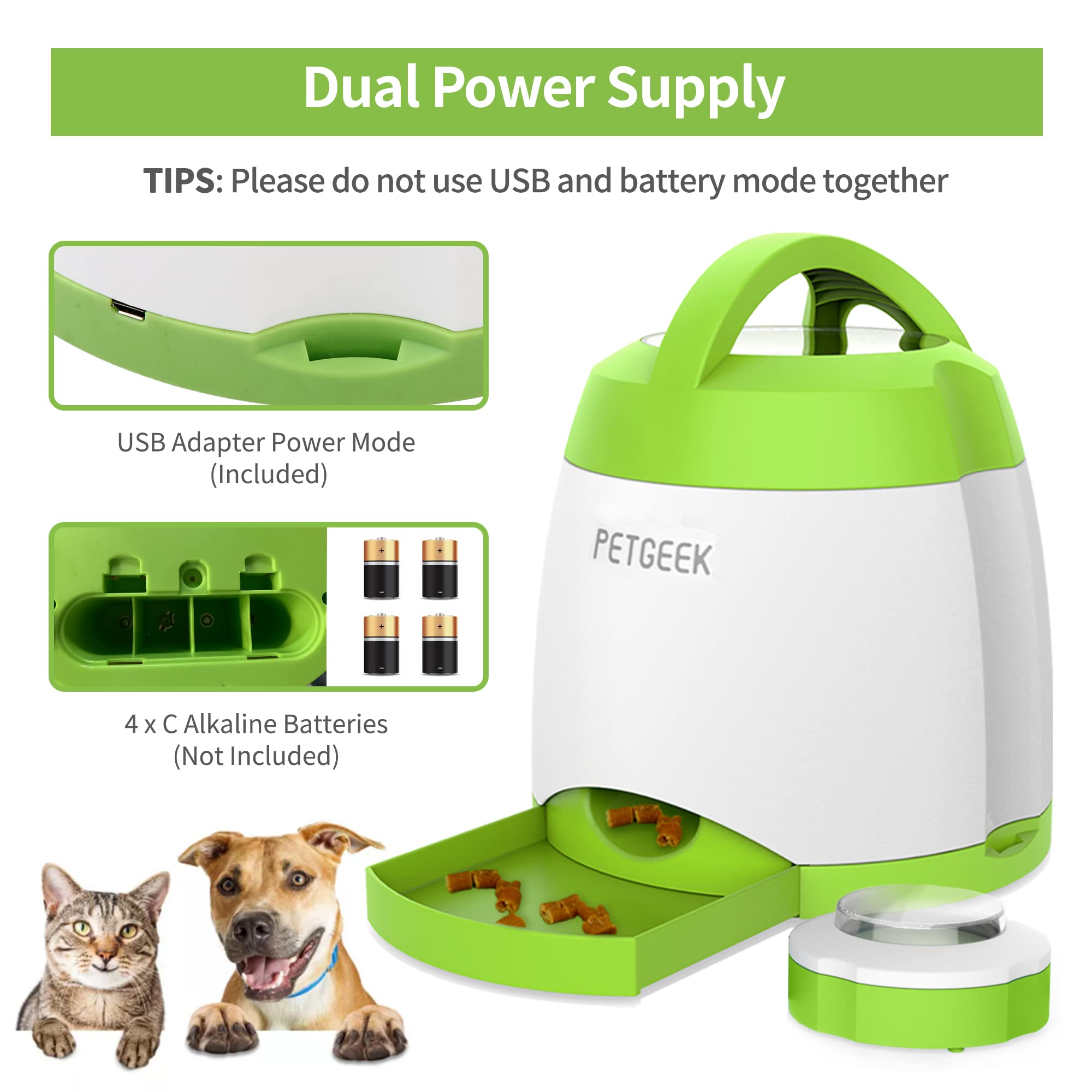 PETGEEK dual power options USB or batteries for flexible setup