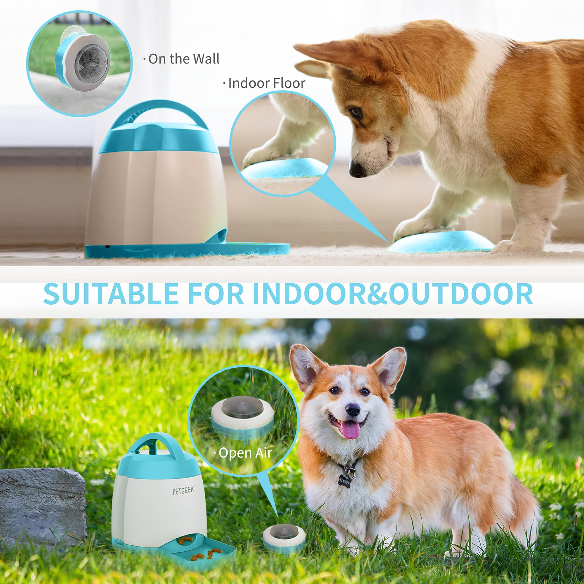 Petgeek indoor-outdoor play setup with rubber holder and peg for versatility.