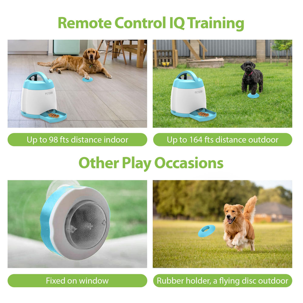 PETGEEK in use for indoor outdoor play highlights remote release and mental stimulation