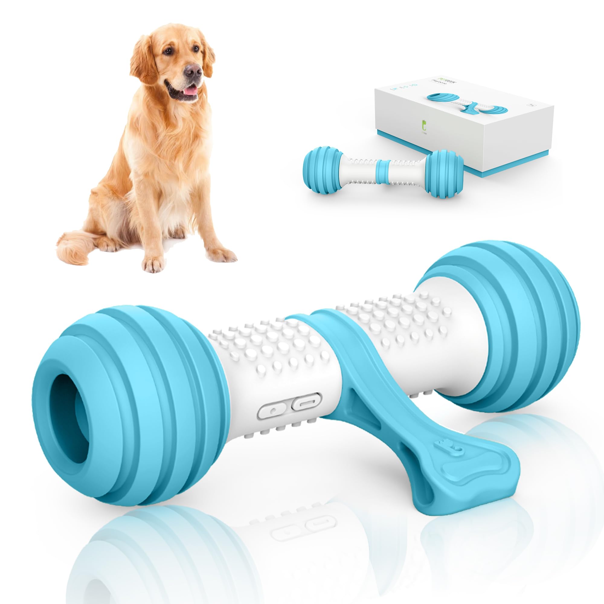 PETGEEK interactive dog toy with automatic bone on floor showing engaging play.