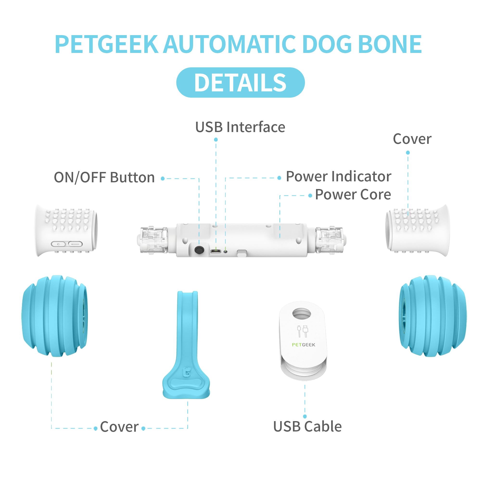 PETGEEK rechargeable battery and USB charging port enabling long play sessions.