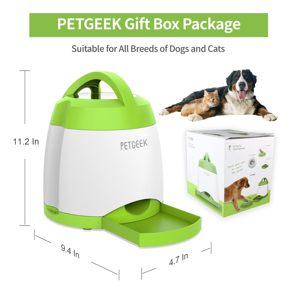 PETGEEK treats drop onto tray for rewards during interactive sessions.