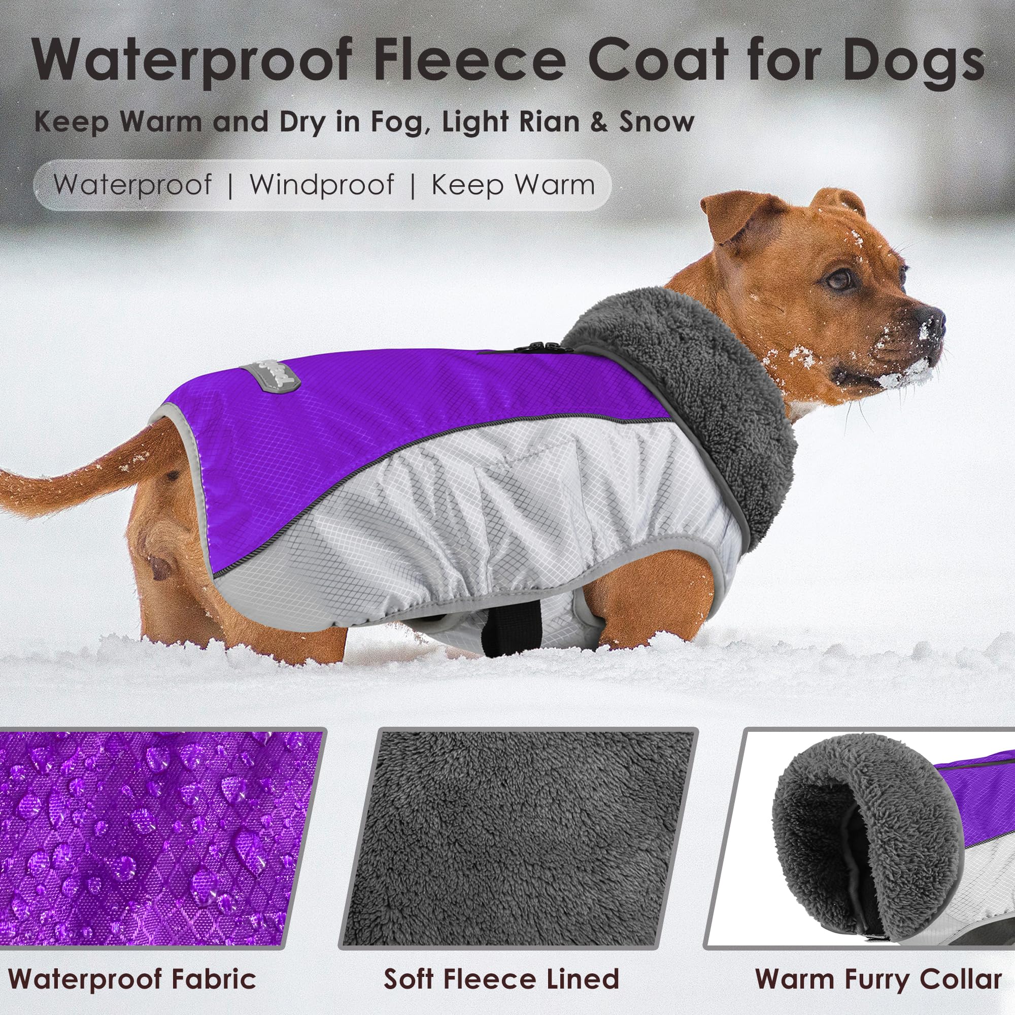 Petglad dog coat back view with leash hole purple XL for easy walks