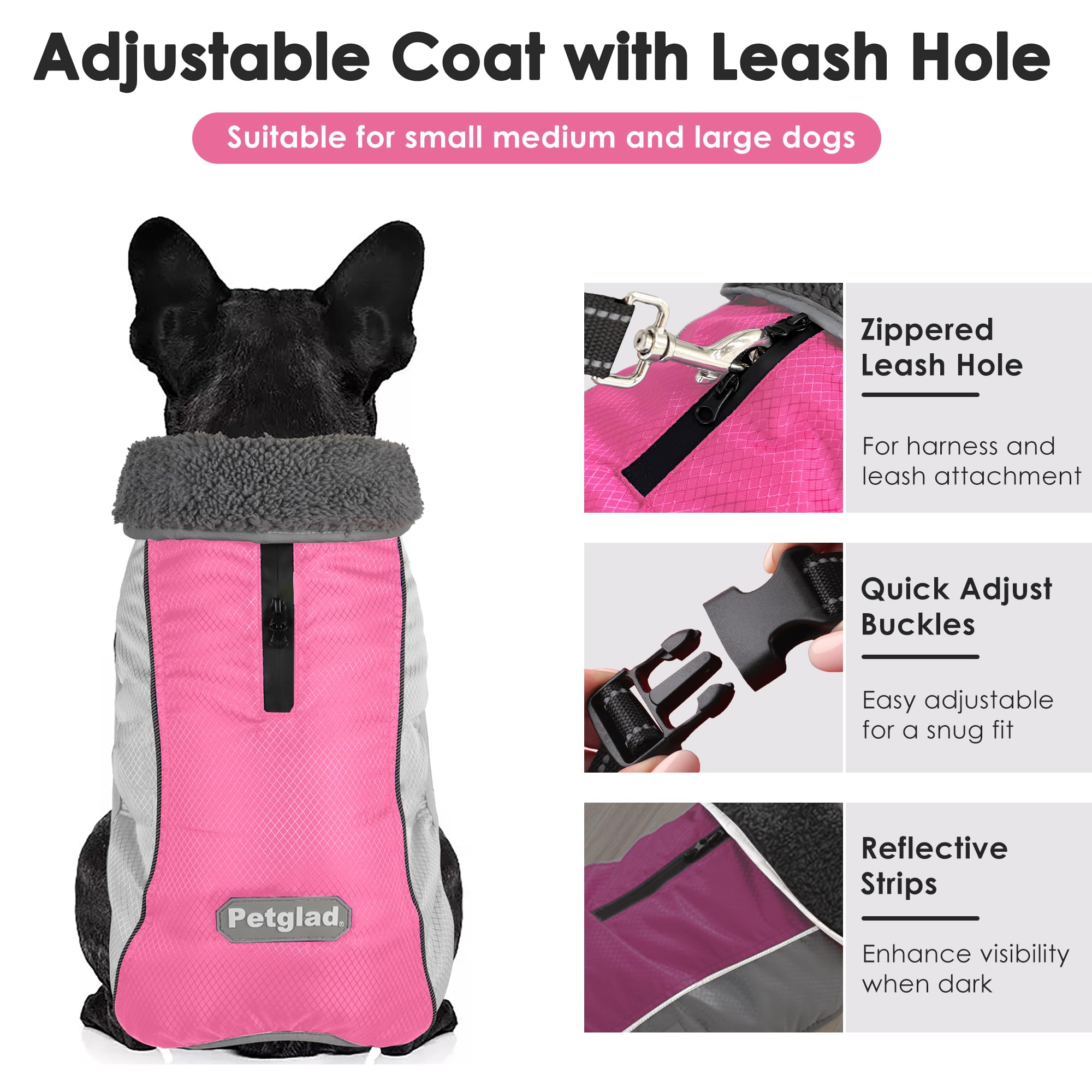 Petglad foldable-collar jacket shields ears from cold for warm winter wear.