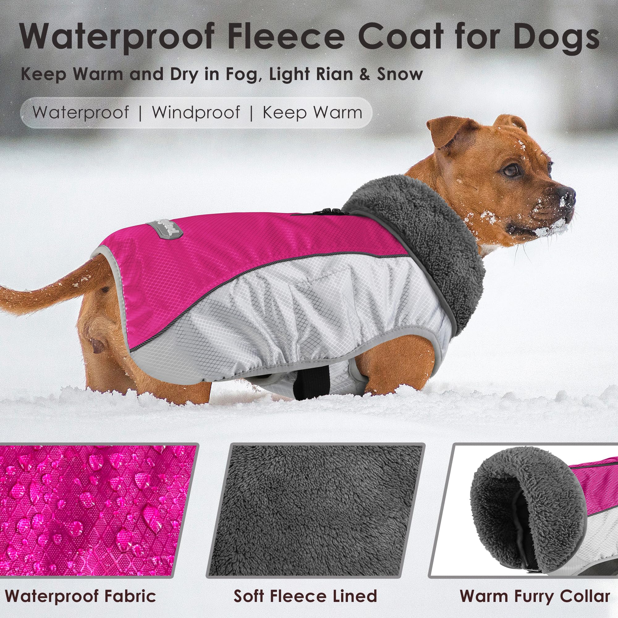 Petglad dog coat side view with reflective stripe for low-light visibility.