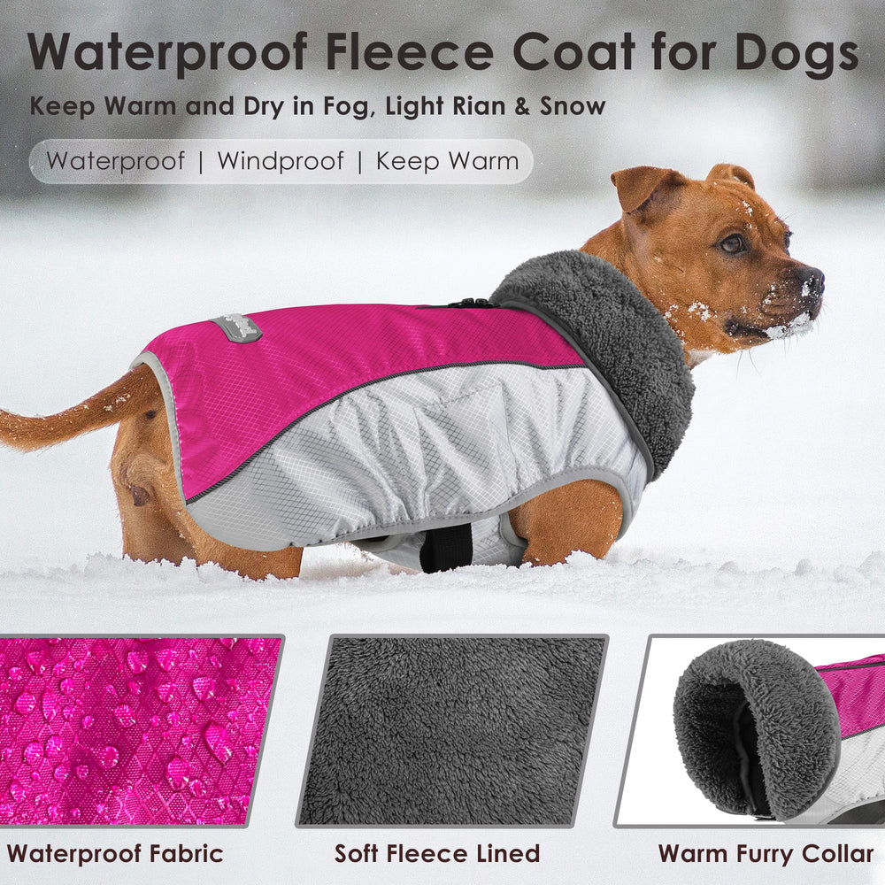 Petglad dog coat side view with reflective stripe for low-light visibility.
