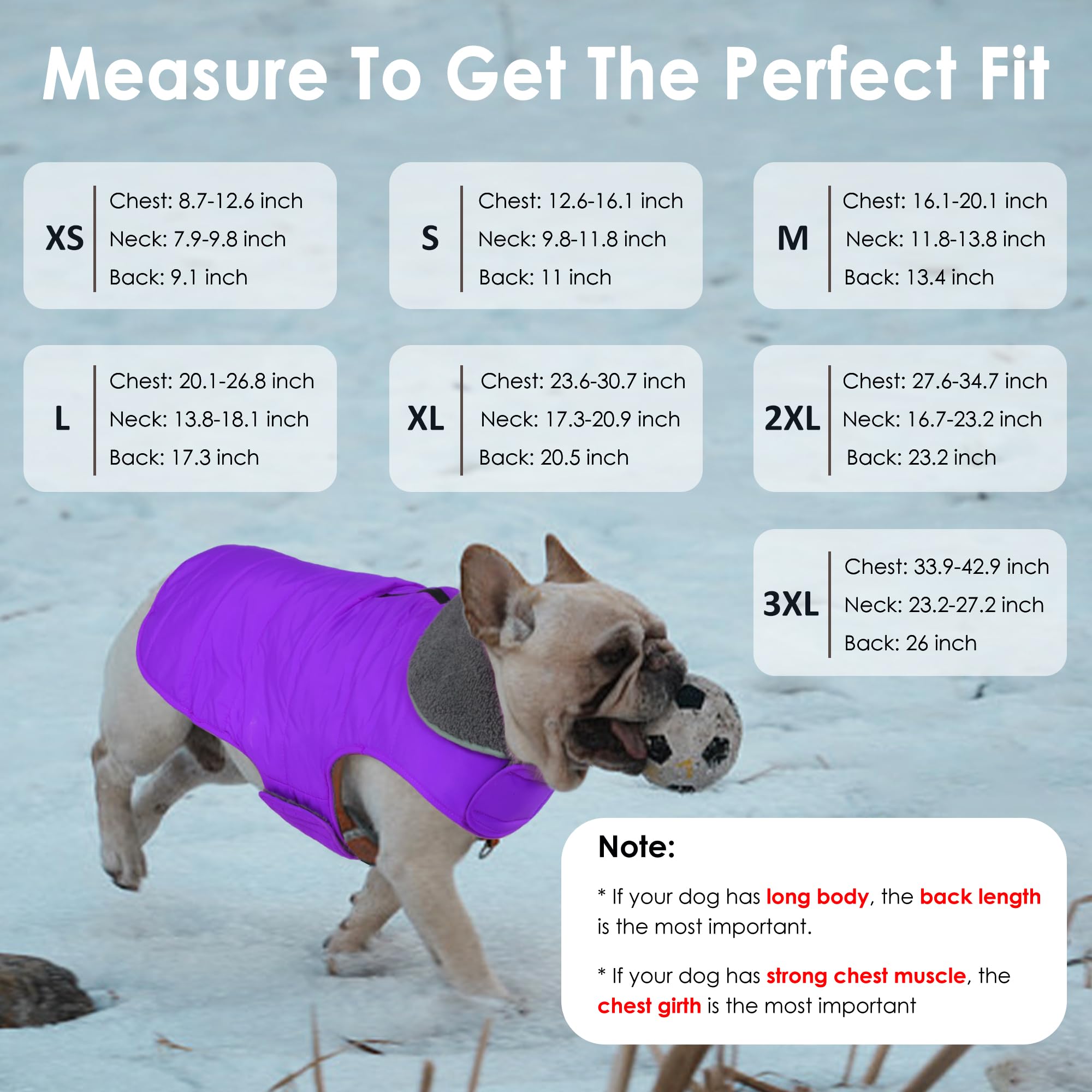 Petglad dog winter coat adjustable neck and chest fit