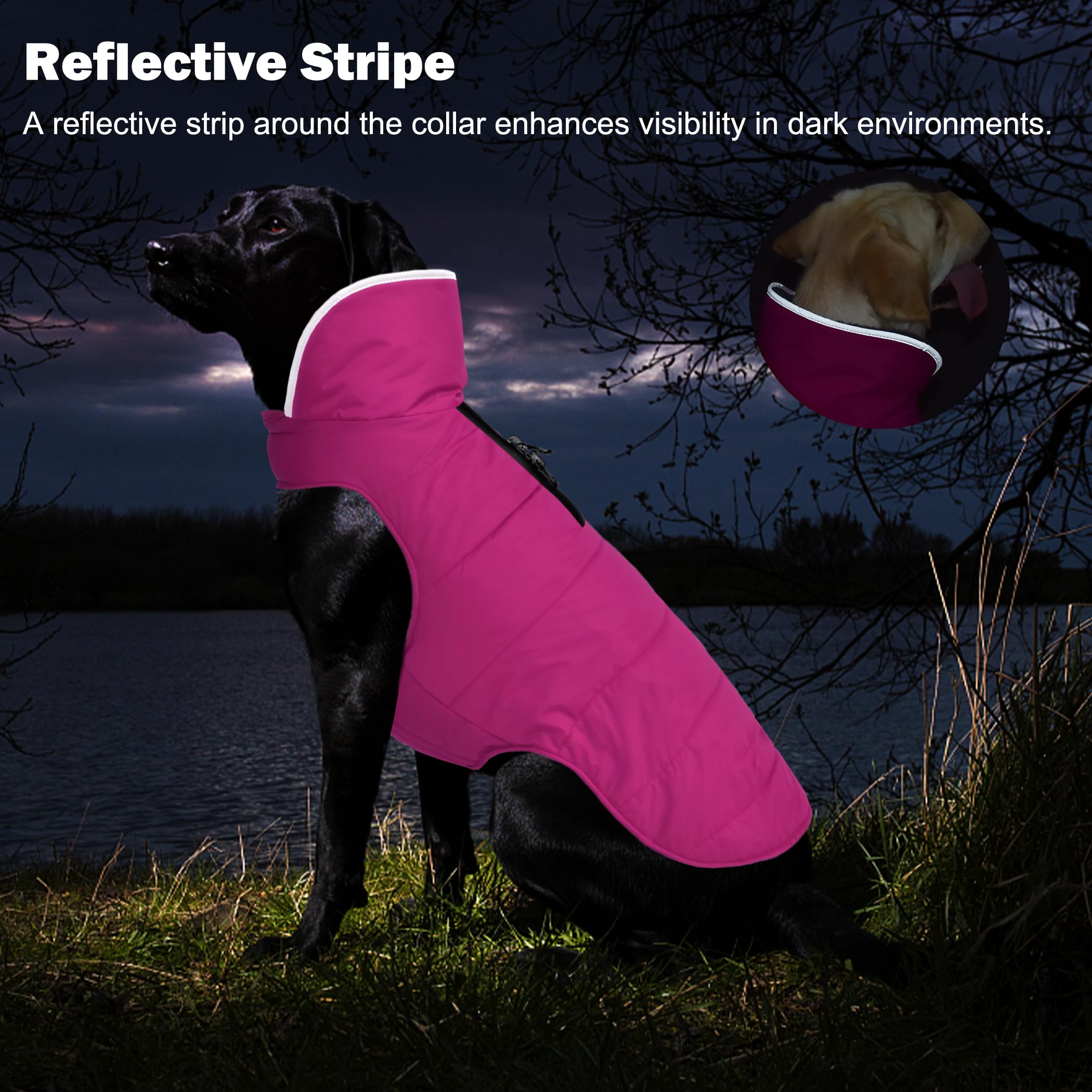 Petglad dog winter coat adjustable fit ensures snug sizing for different dogs.