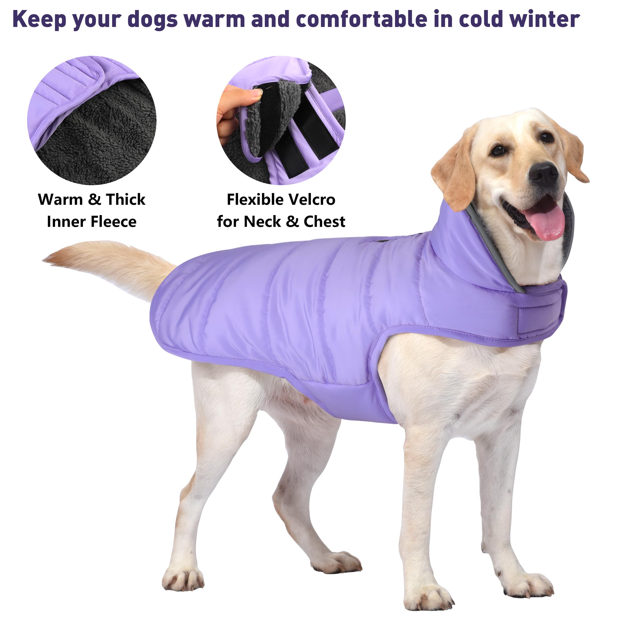 Petglad dog winter coat harness-hole closeup enabling easy leash connection