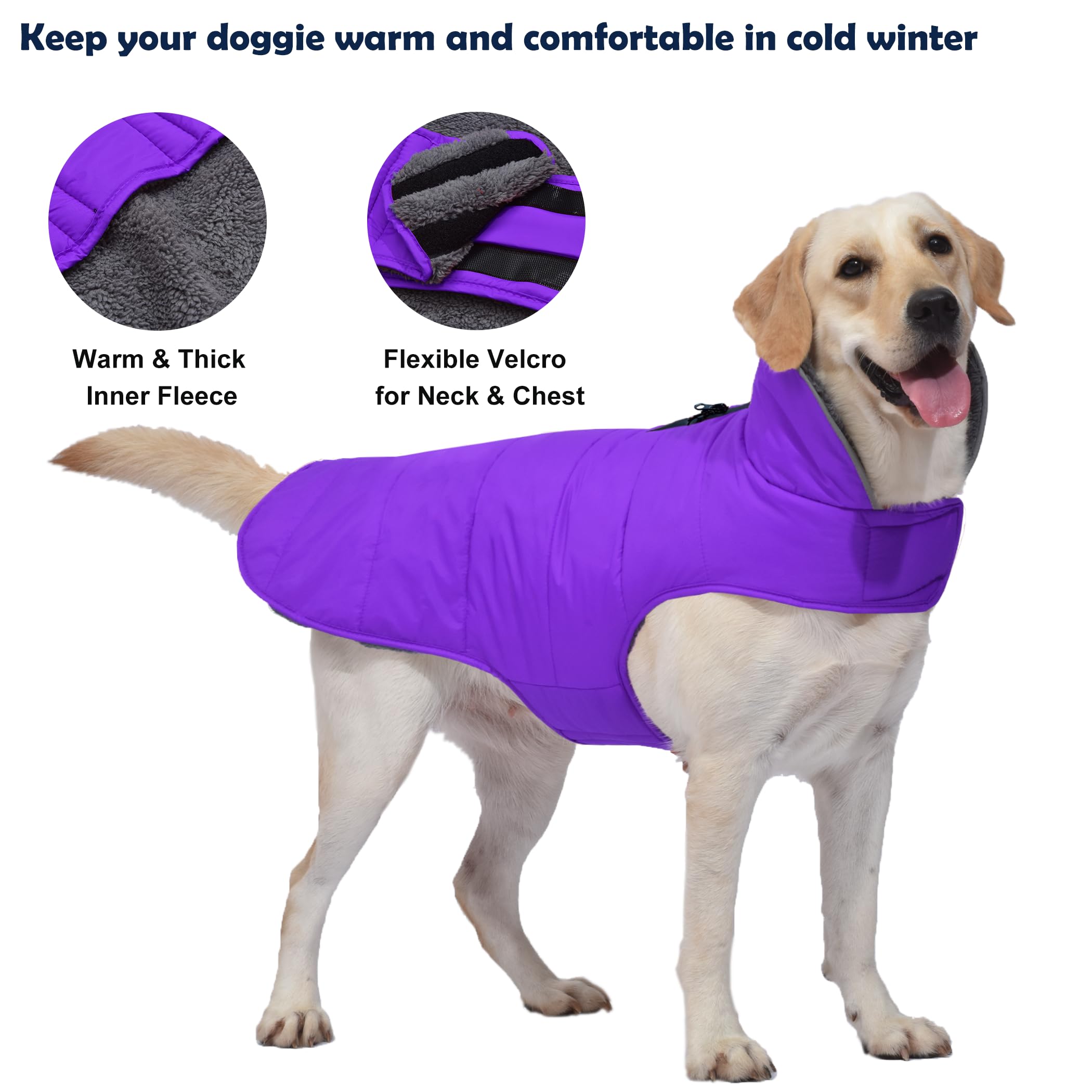 Petglad dog winter coat harness hole with zipper