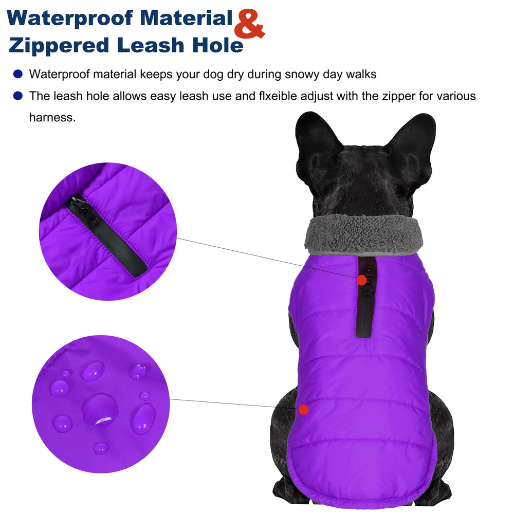 Petglad dog winter coat side view emphasizes water-resistant shell protecting against snow and wind