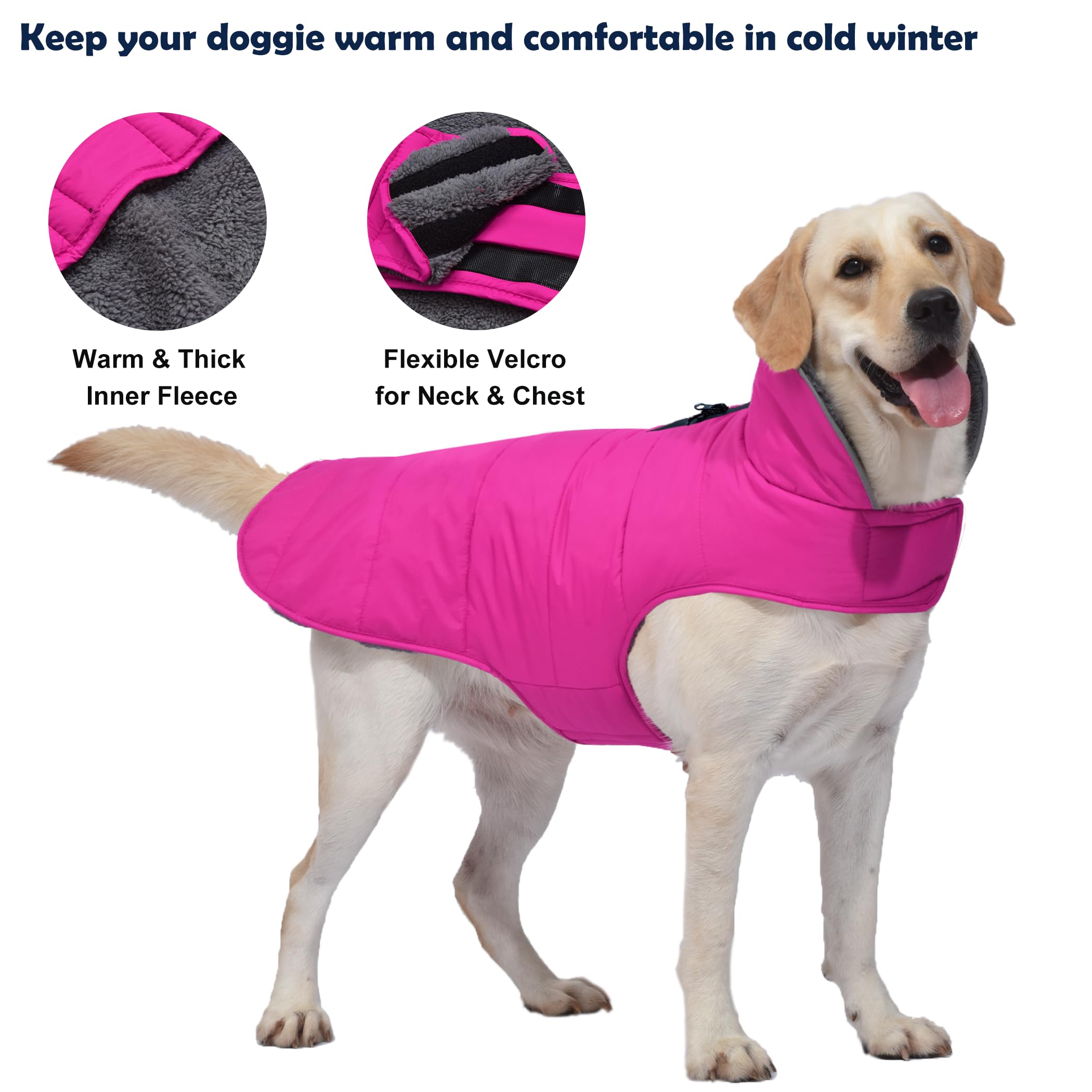 Petglad dog winter coat warm high collar protects ears in extreme cold.