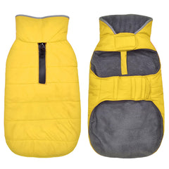 Petglad dog winter coat yellow front view shows warm fleece lining for chilly walks