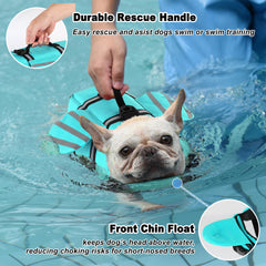 Petglad Wings dog life jacket back view with D-ring shows secure leash option