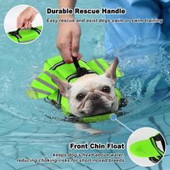 Petglad Wings dog life jacket back view with D-ring leash attachment.