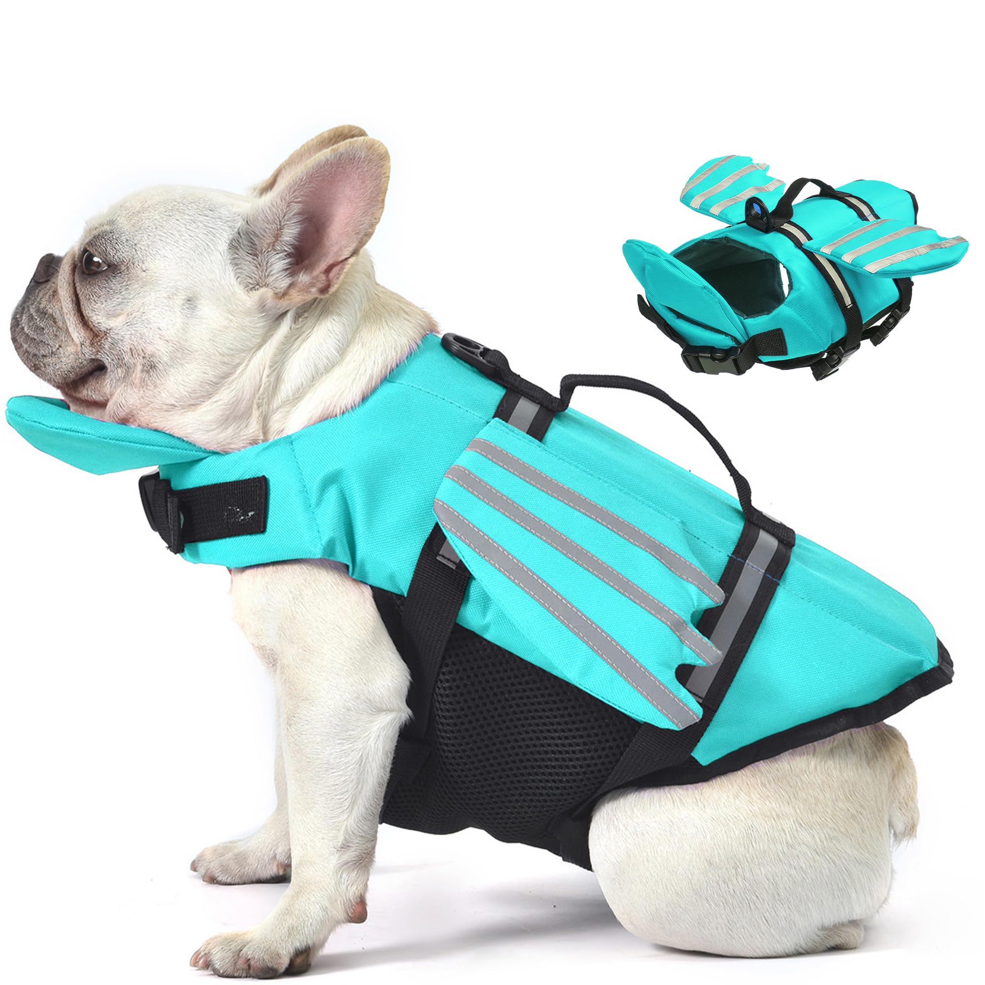 Petglad Wings dog life jacket front view pine green enhances flotation and visibility