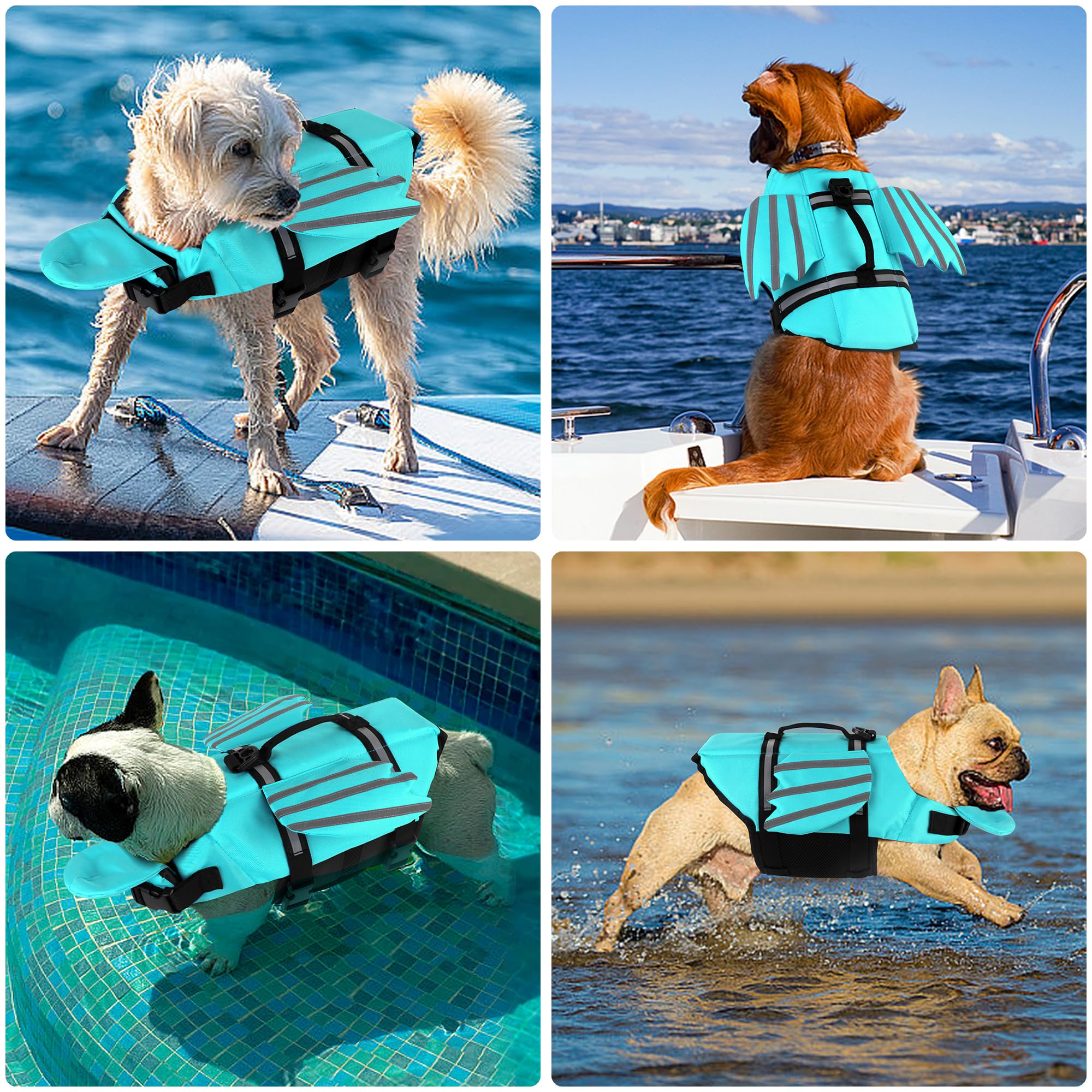Petglad Wings dog life jacket reflective stripes improve visibility in dim light