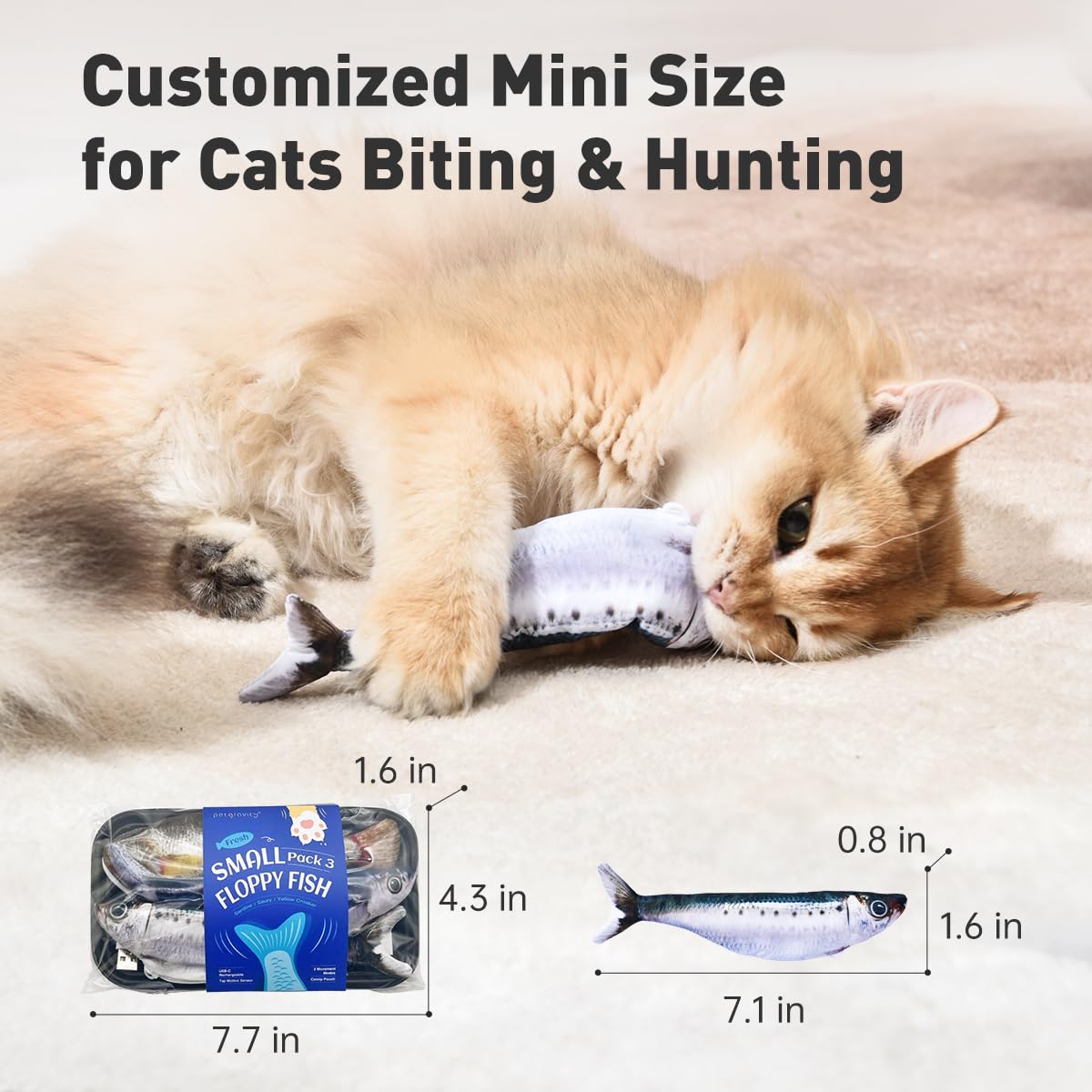Petgravity seven point one inch fish demonstrating compact, travel-friendly size.