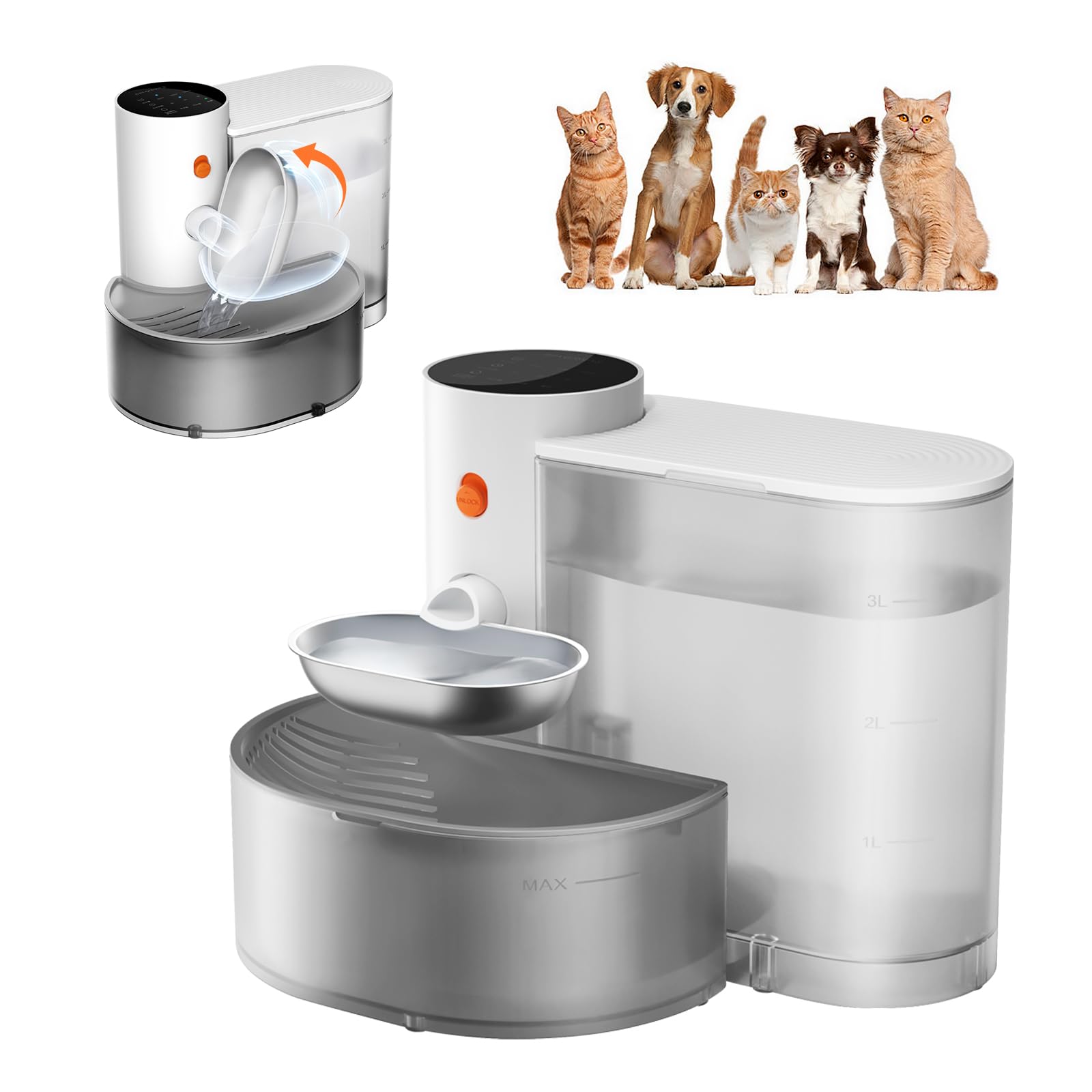 Petgravity smart water fountain stainless bowl close-up for clean, pet-friendly hydration