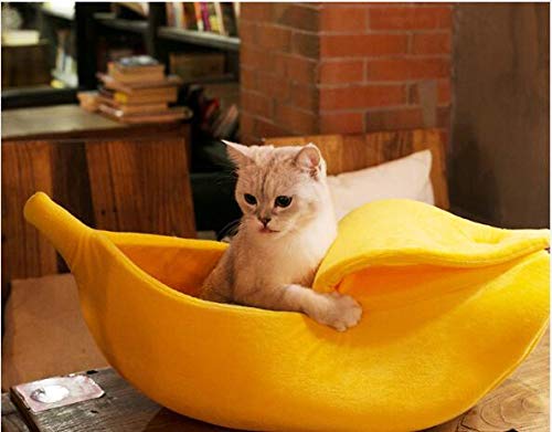 Petgrow banana cat bed packaging shot shows easy setup and gift ready presentation