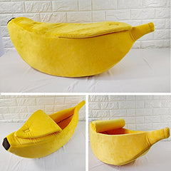 Petgrow banana cat bed texture close up shows plush fabric and cushioned comfort