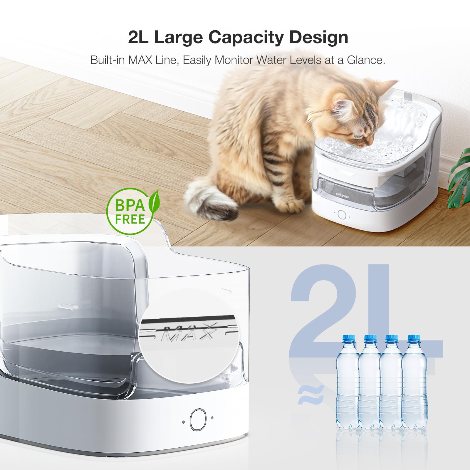 PETGUGU eco-mode with motion detection saves energy while inviting pets to drink