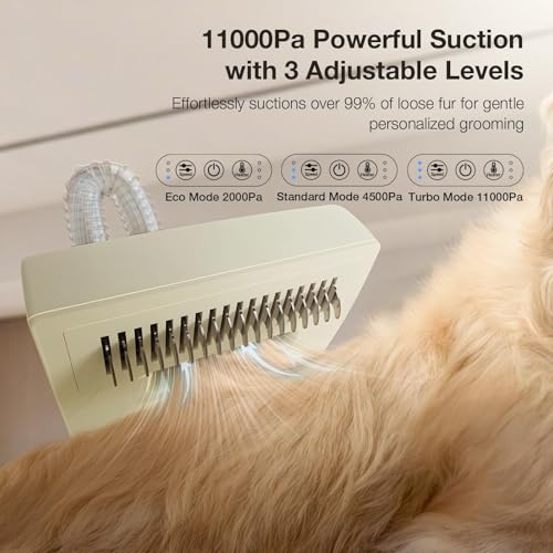 PETGUGU M1 Pro Cream pin brush smooths coat while vacuum suction cleans debris