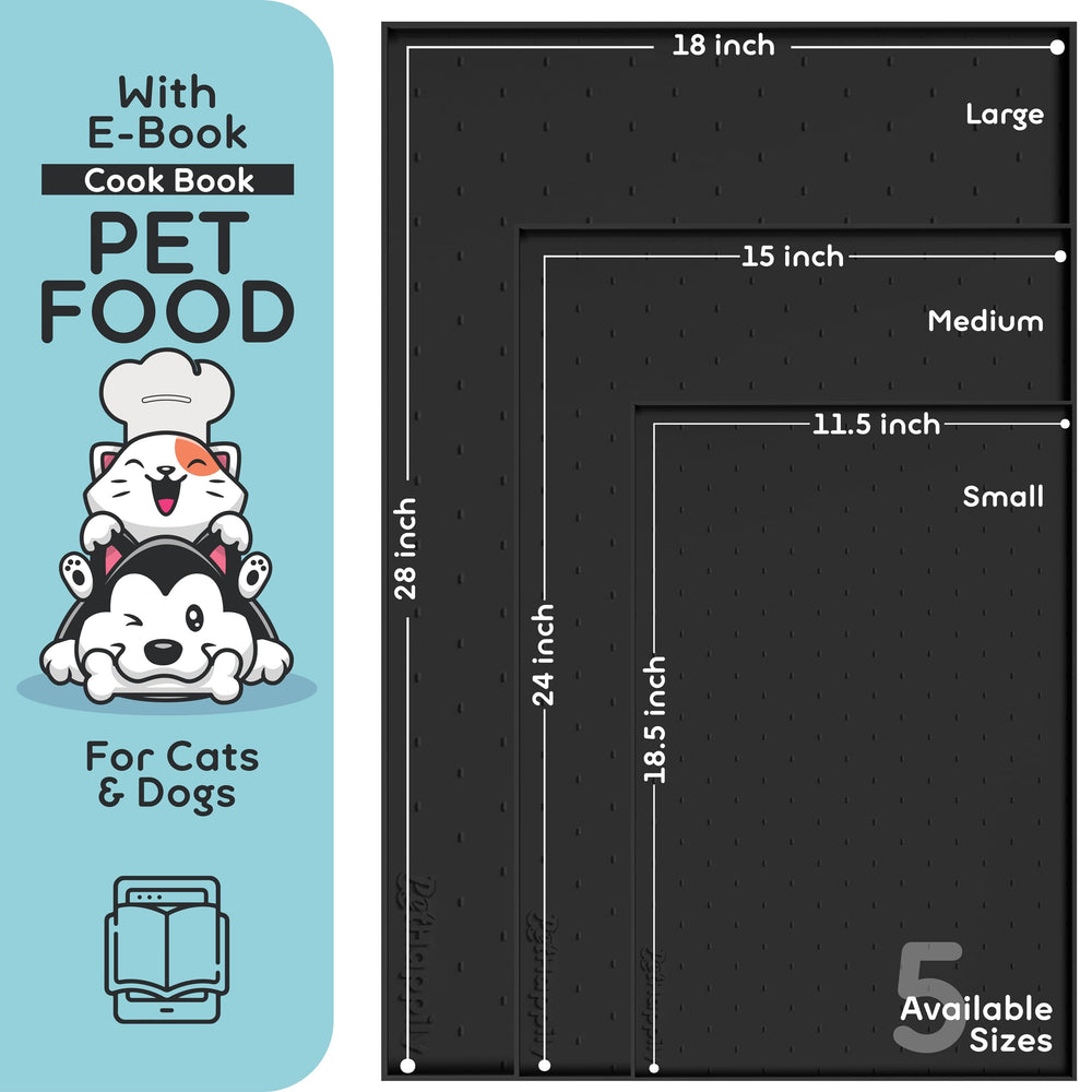 PETHAPPILY dog food mat raised edges protect floors during mealtime.
