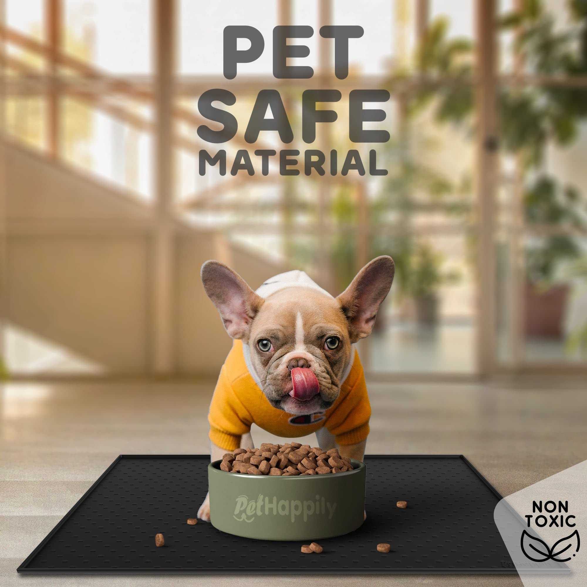 PETHAPPILY dog mat non-slip surface keeps bowls in place.