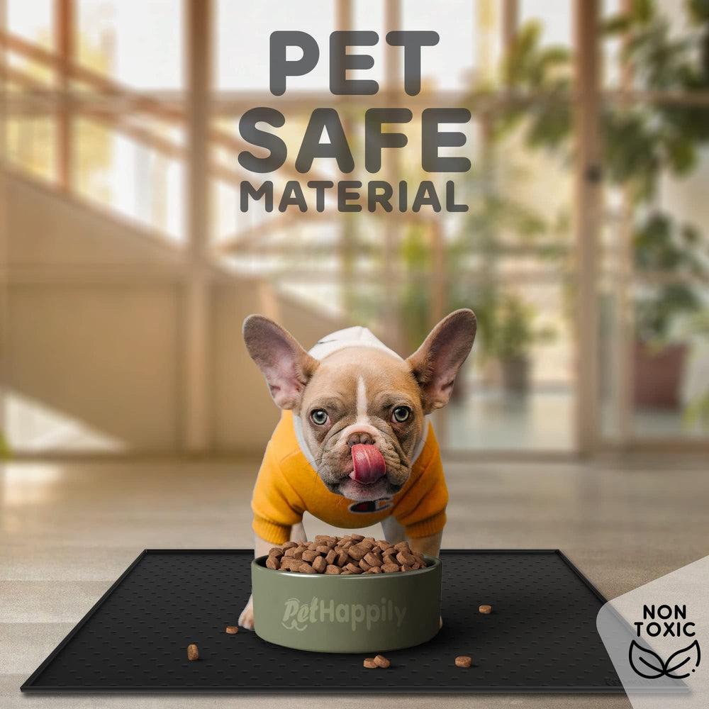 PETHAPPILY dog mat non-slip surface keeps bowls in place.