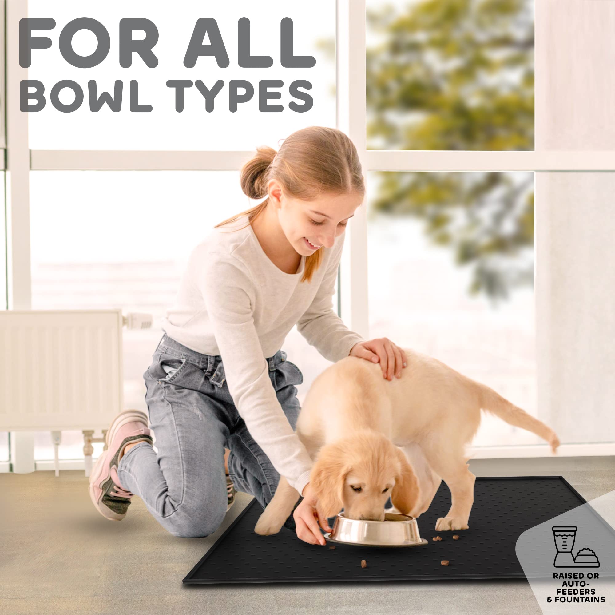 PETHAPPILY easy-clean silicone mat simplifies post-meal cleanup.