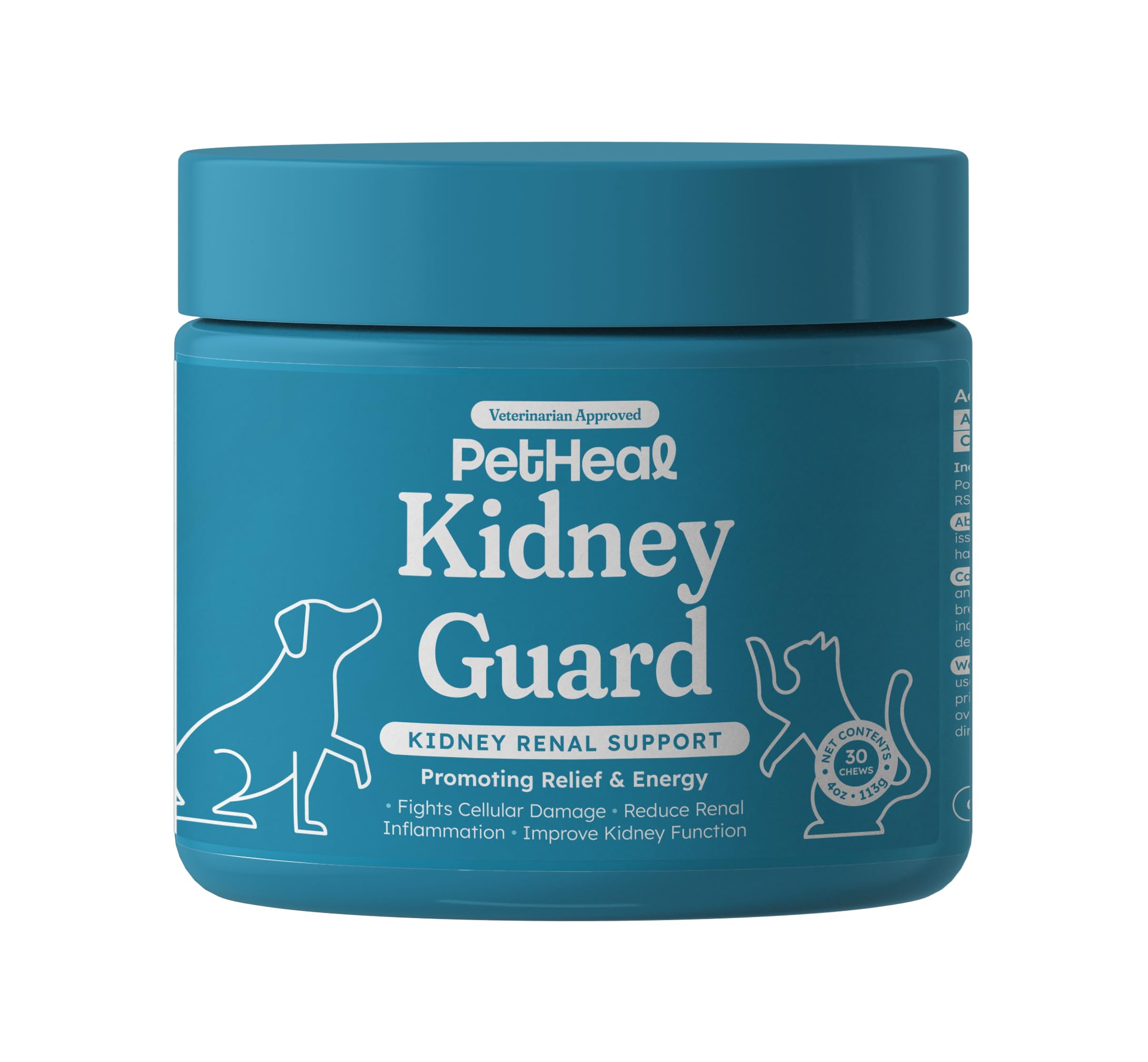 PetHeal Kidney Guard Chews pork flavor packshot highlighting kidney support formula.