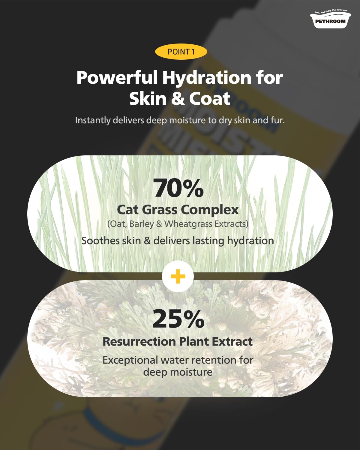 PETHROOM cat grass complex ingredients label highlights plant blend.