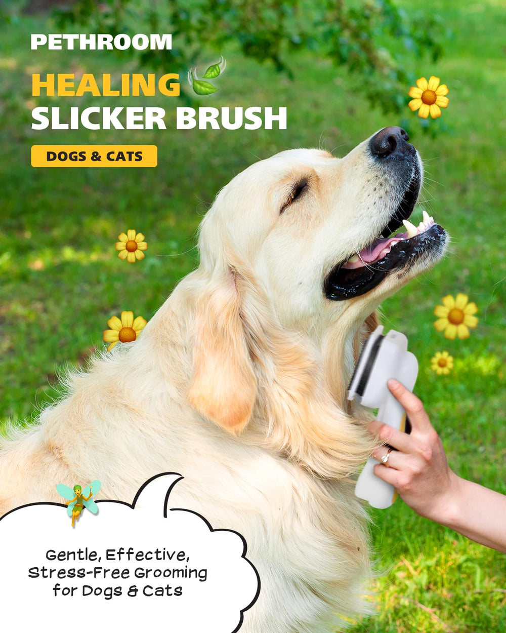 PETHROOM One-Touch Clean Button releasing fur quickly after brushing.