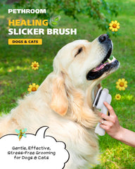 PETHROOM One-Touch Clean Button releasing fur quickly after brushing.